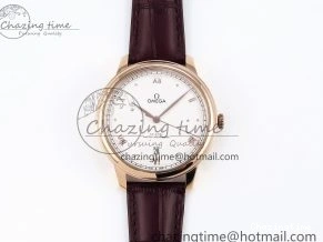 0121 Modern De Ville Date RG MKF 1:1 Best Edition White Textured Dial Roman Marker on Brown Leather Strap A 7752